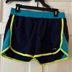 Champion Women's Navy and Neon Yellow Shorts